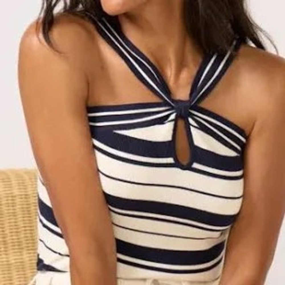 Evereve Massie Halter Sweater Tank Ivory Navy Stripe Large New With Tags